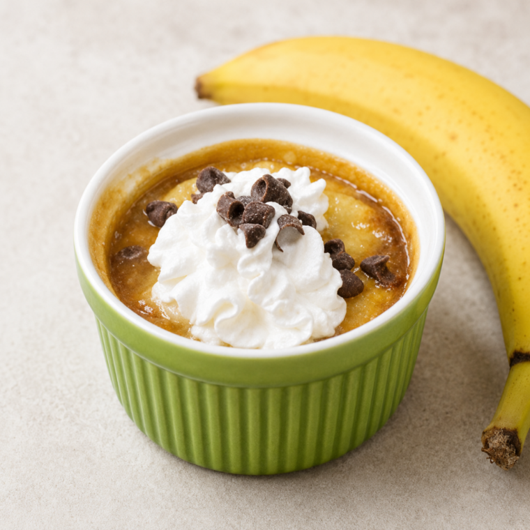 Banoffee pie in an air fryer basket with caramel bubbling at the edges