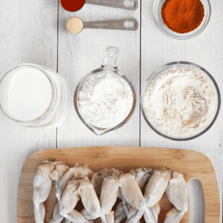 Ingredients needed for Best Air Fryer Frog Legs Recipe | Crispy, Tender & Easy on kitchen table.