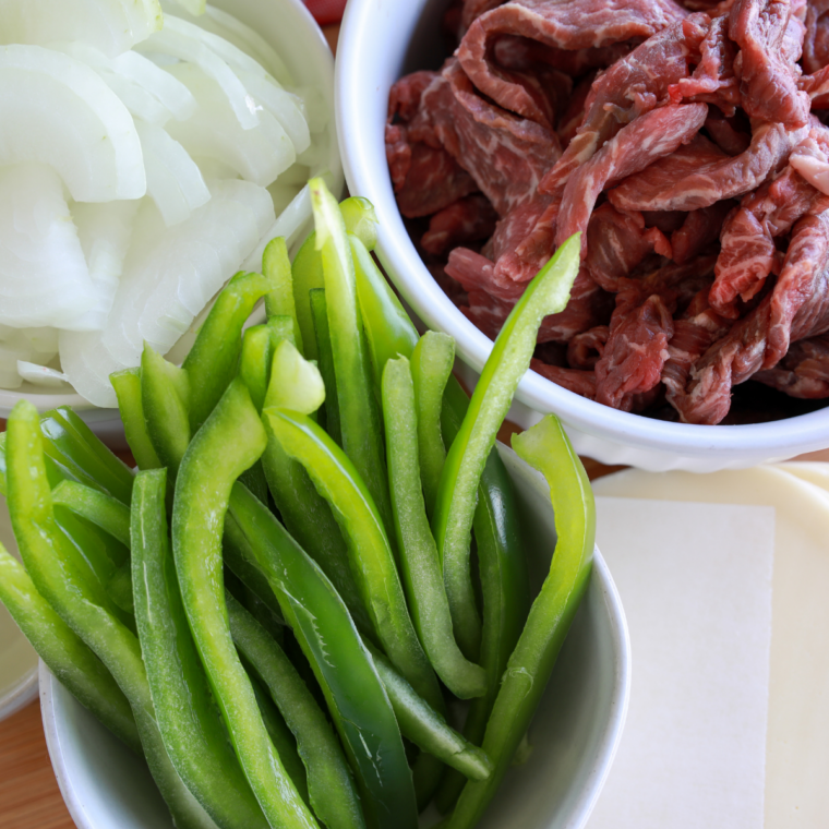 Picture of Blackstone Philly Cheesesteak ingredients on kitchen counter.