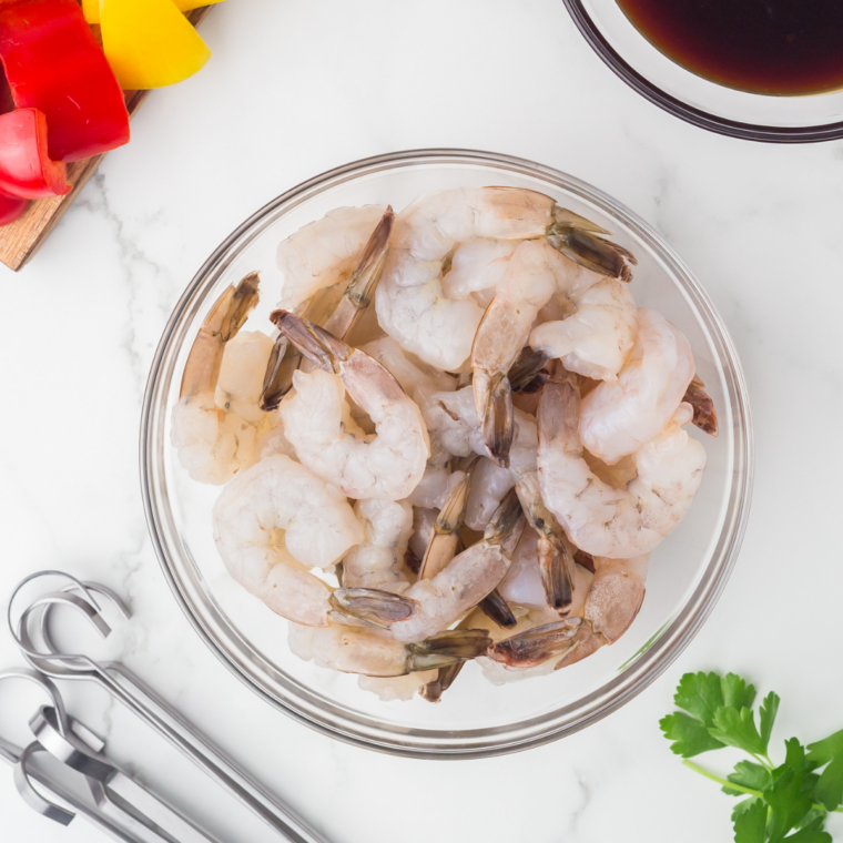 Ingredients Needed for Blackstone Shrimp on kitchen table.