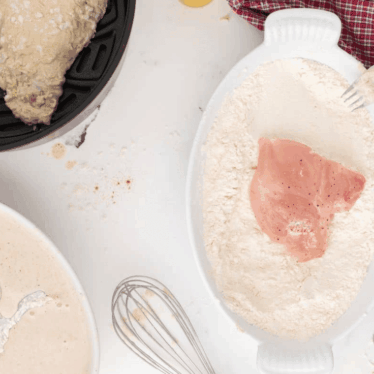 Battering the chicken.