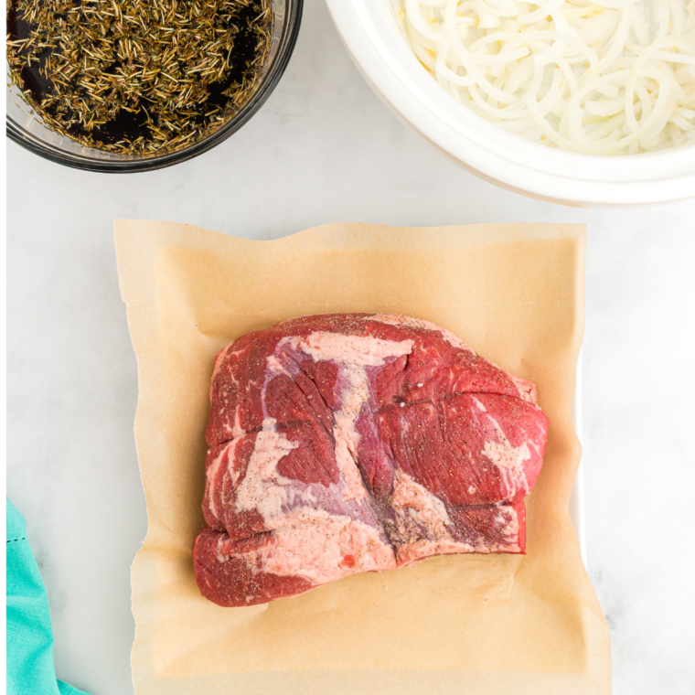 Season Generously: Tri-tip steak slices coated with olive oil and seasonings.