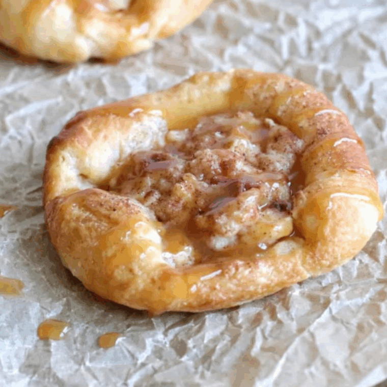 Caramel apple filling placed in the center of each crescent dough Danish, ready to air fry until golden brown.