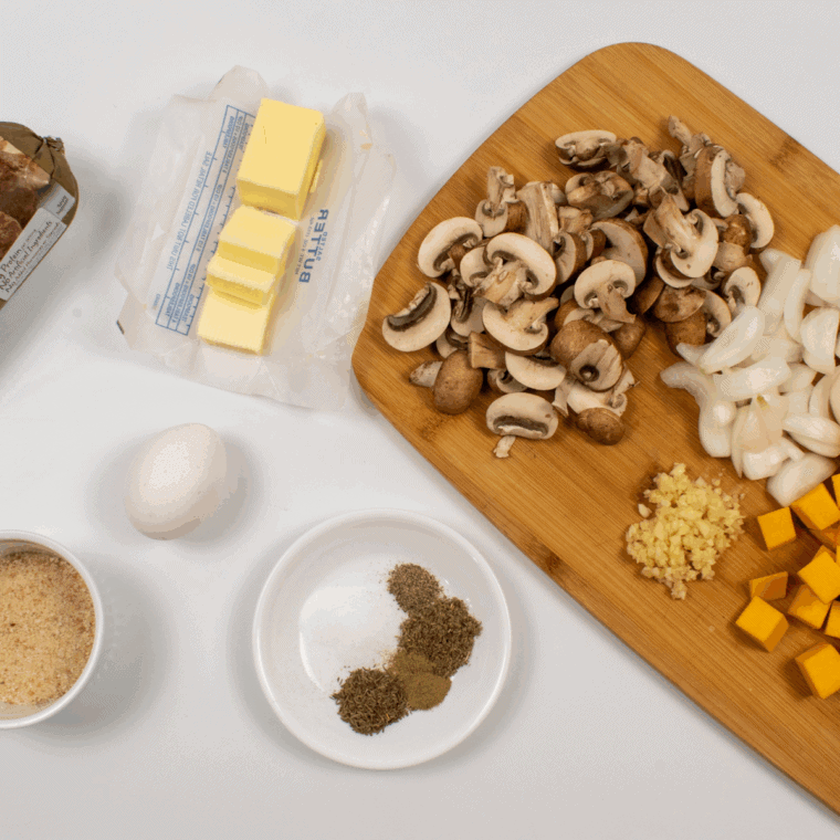 Ingredients needed for Air Fryer Turkey Sausage Meatballs and Squash on kitchen table.