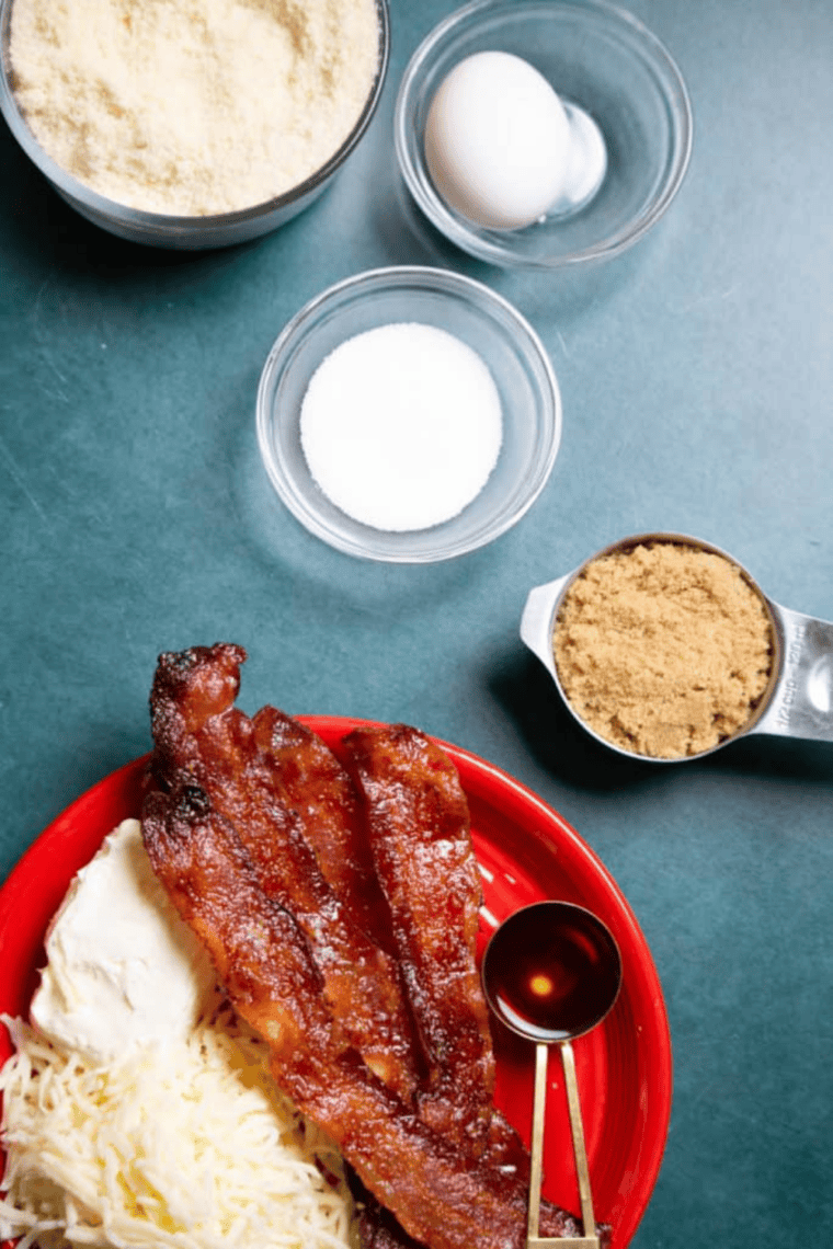 Ingredients needed for Air Fryer KETO Maple Bacon Crack on kitchen table.