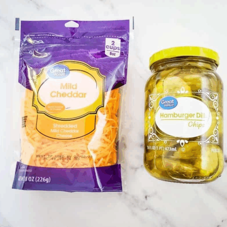 Ingredients needed for Easy Air Fryer Cheese Pickles on kitchen table.