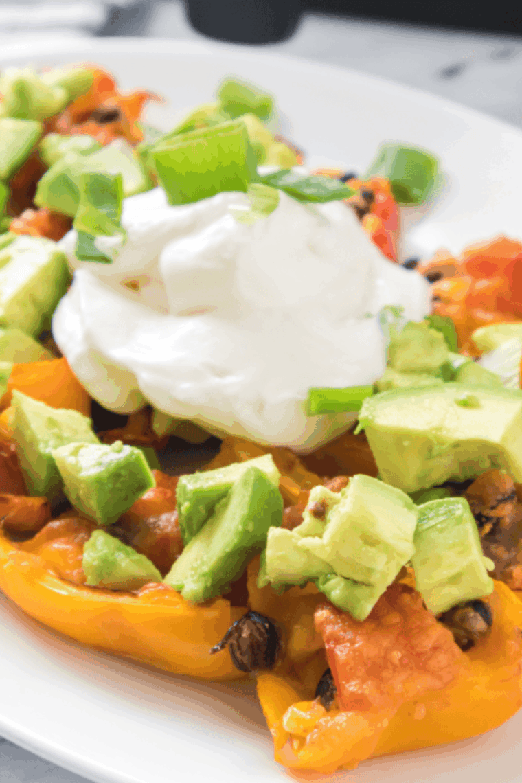 Air fryer mini pepper nachos with melted cheese and flavorful toppings