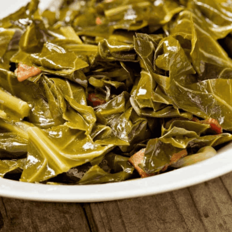 Golden Corral style collard greens in a bowl, showing their tender texture and smoky seasoning.
