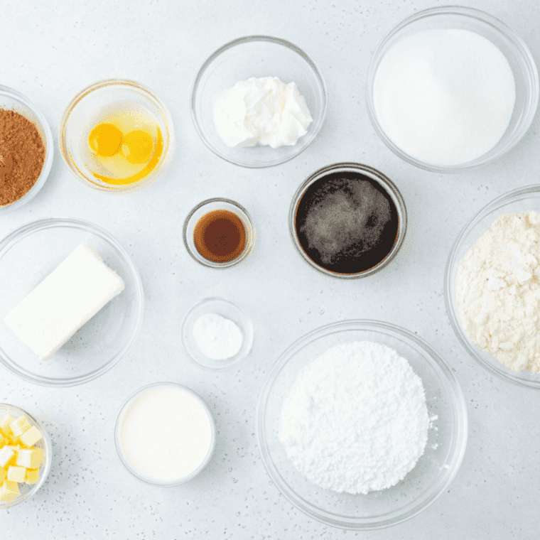 Ingredients needed for Instant Pot Pineapple Upside Down Cake on kitchen table.