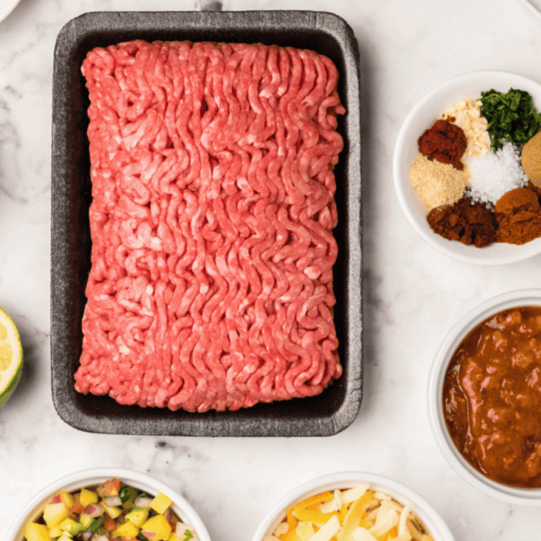 Ingredients needed for Instant Pot Hamburger Helper (Homemade from Scratch in 15 Minutes) on kitchen table.