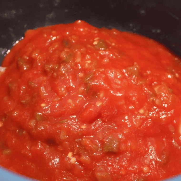 Salsa poured over seasoned chicken breasts in the Instant Pot before cooking