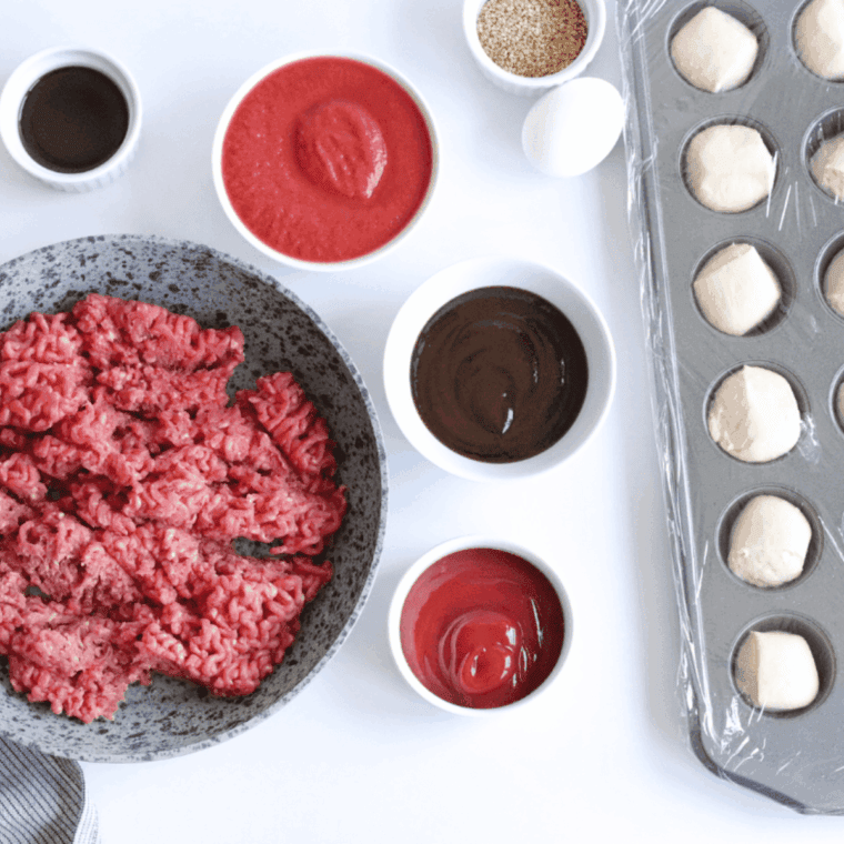 Ingredients needed for Pioneer Woman Sloppy Joes on kitchen table.