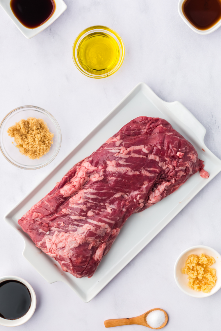 Ingredients needed for Easy Air Fryer Skirt Steak on kitchen table.