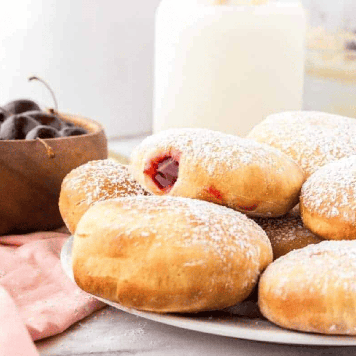 Air fryer cherry pie donuts with sweet cherry filling and golden crispy coating.