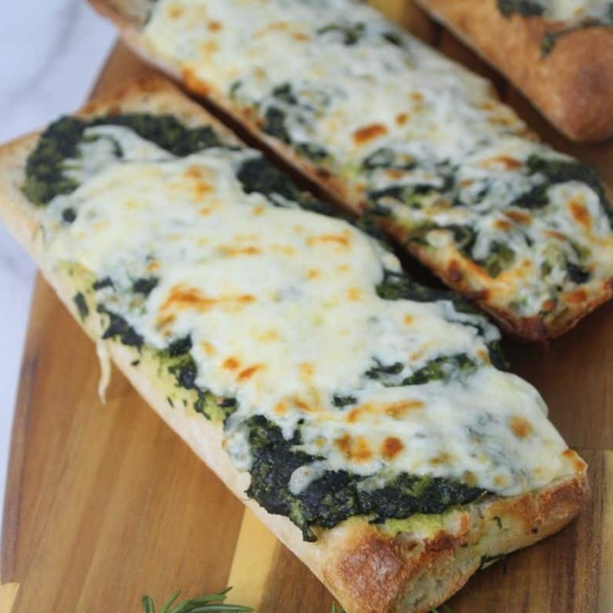 Air Fryer Spinach Florentine Pizza fresh out of the air fryer