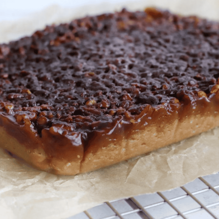 Deliciously baked Air Fryer Maple Pecan Bars with a golden crust and maple syrup filling topped with crunchy pecans.