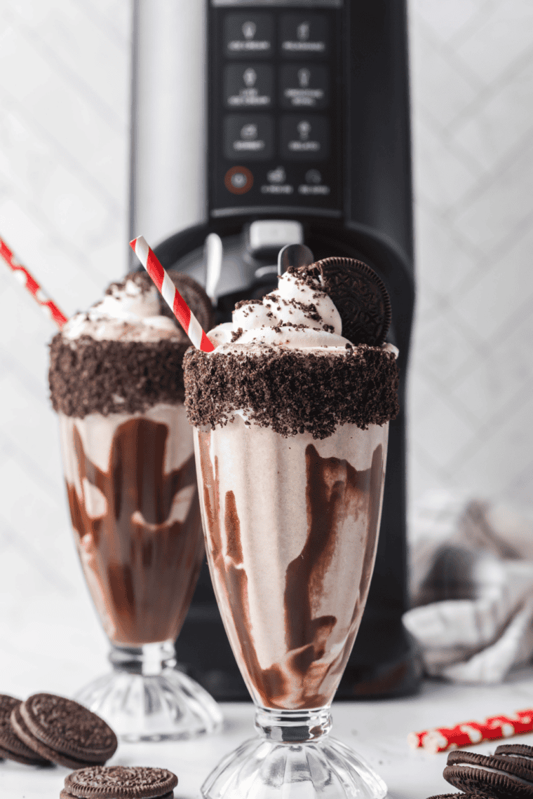 Easy Chocolate Sauce For Ice Cream on top of milkshake.