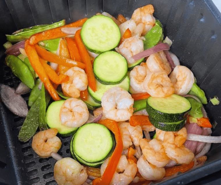 Air Fryer Shrimp and Vegetables in air fryer