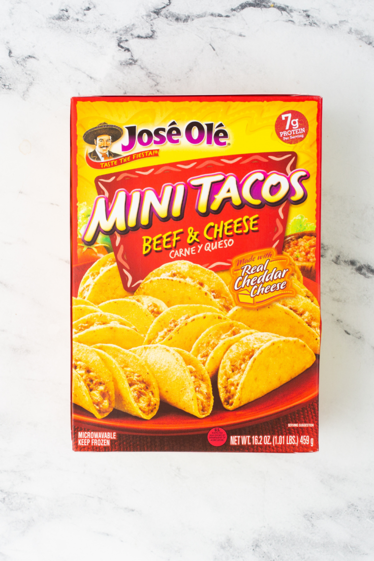 Ingredients needed for Air Fryer Frozen Mini Tacos (Crispy In 6 Minutes) on kitchen table.
