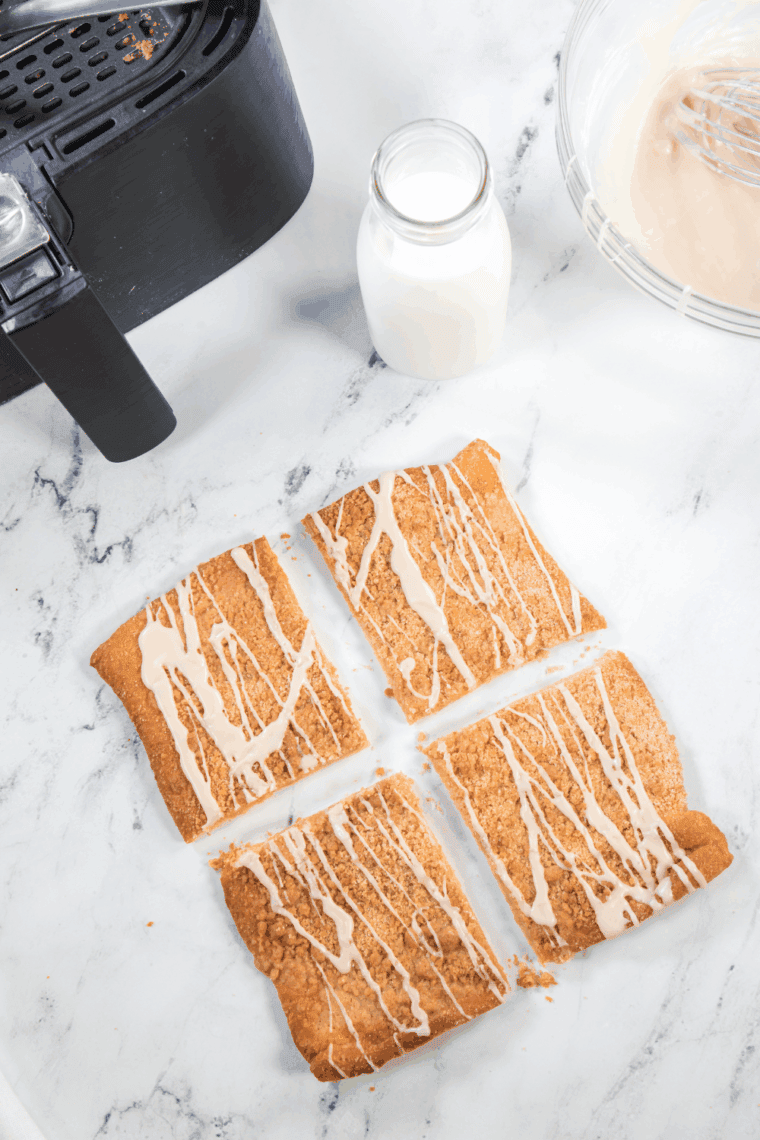 Easy Air Fryer Cinnamon Sugar Pizza with golden crust, cinnamon-sugar topping, and glaze.