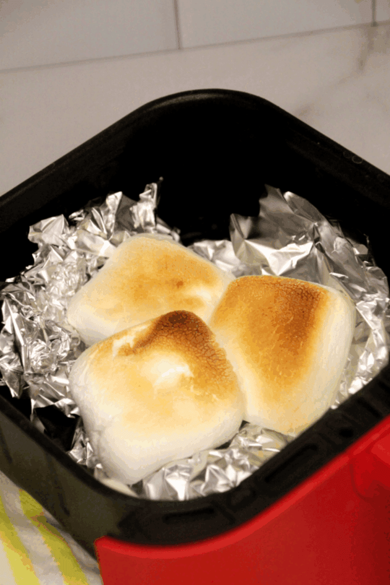 Air fryer roasted marshmallows cooked until golden brown and gooey