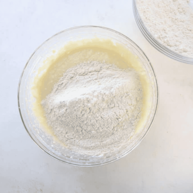 Gradually folding dry ingredients into wet ingredients to make Air Fryer Lofthouse Cookie dough.