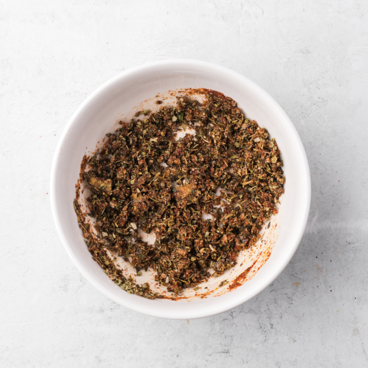 Jerk marinade ingredients in a food processor before blending