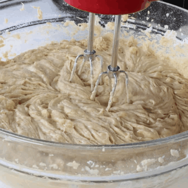 Fold the dry mixture into the wet mixture, and mix well.