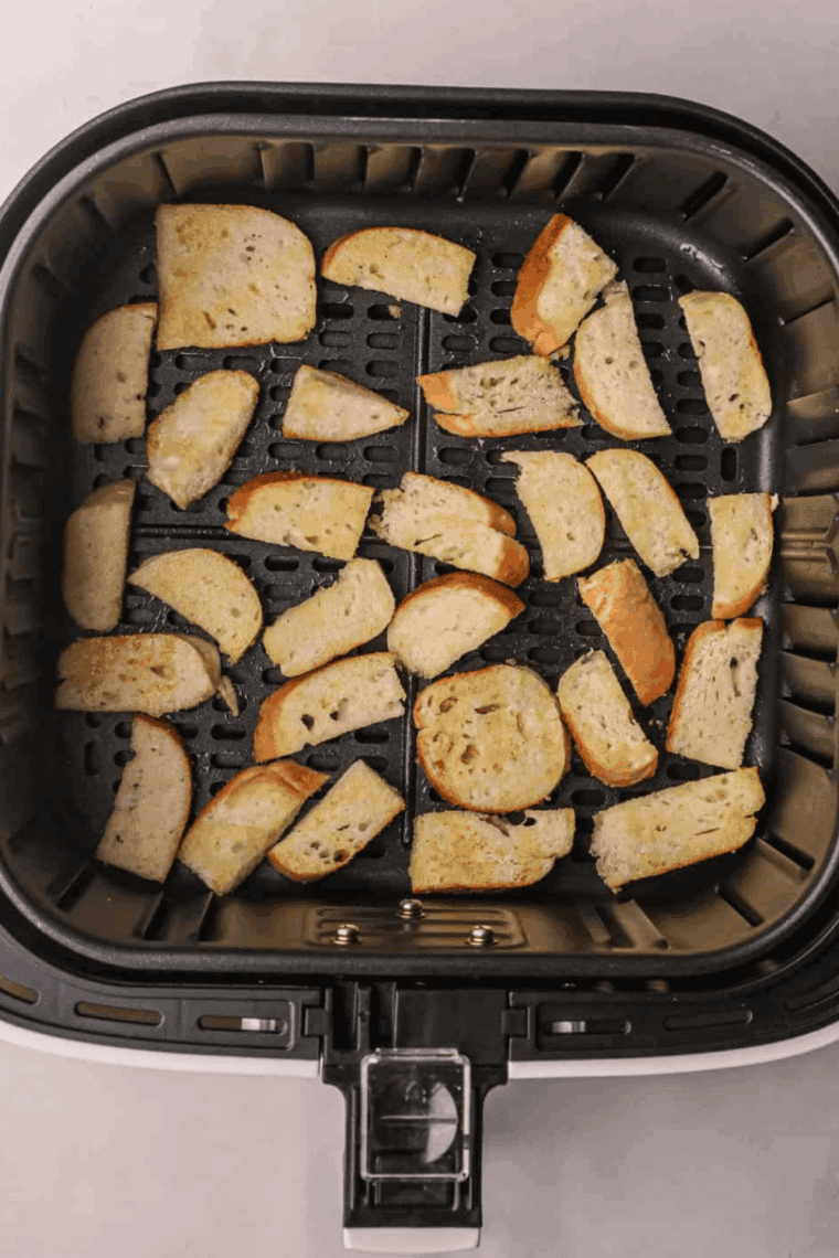 air frying the sliced bread.
