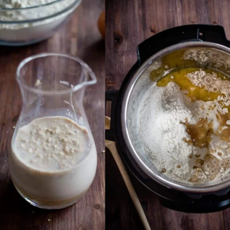 Milk, oil, and sugar warming in a large pot on the stove for Pioneer Woman cinnamon rolls