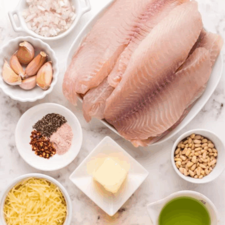 Ingredients needed for Easy Air Fryer Frozen Tilapia on kitchen table.