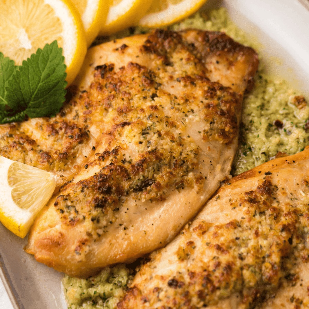 Air fryer frozen tilapia fillets cooked to golden, flaky perfection, served with lemon and herbs.