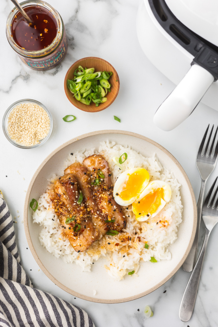 Air fryer jammy eggs cooked with soft set whites and rich custardy yolks for quick 10 minute protein packed breakfast