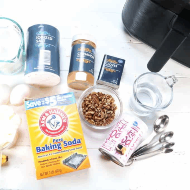 Air Fryer Almond Chocolate Banana Bread ingredients on kitchen table.