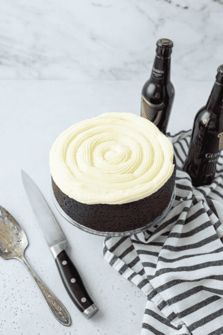 Moist and rich Guinness chocolate cake made in an air fryer, ready to serve.