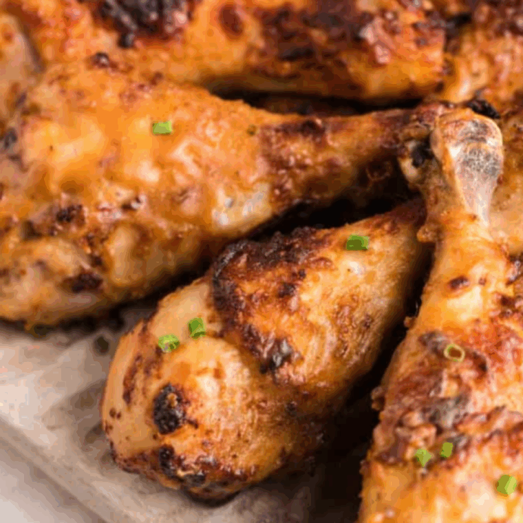 Close up picture of Easy Air Fryer Honey Mustard Chicken Legs.
