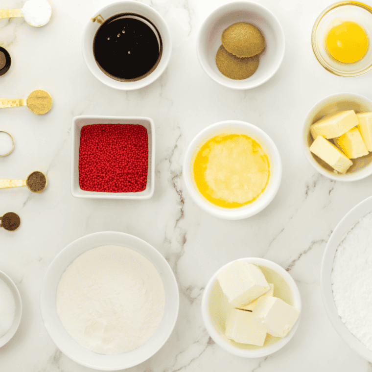 Ingredients needed for Air Fryer Gingerbread Cookie Bars on kitchen table.
