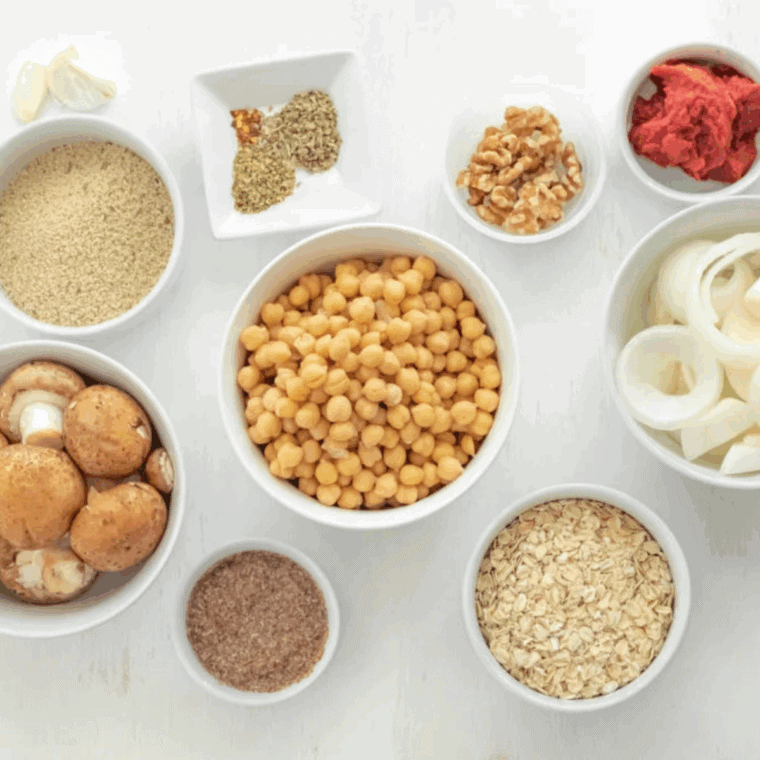 Ingredients needed for Easy Air Fryer Homemade Vegan Meatballs on kitchen table.