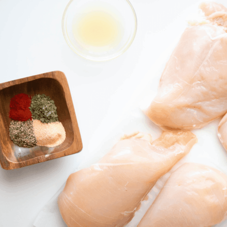Ingredients needed for Easy Ninja Foodi Lemon Chicken on kitchen table.