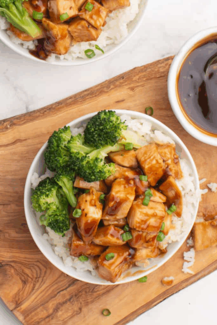 Chicken Teriyaki Bowl with White Rice and Steamed Broccoli