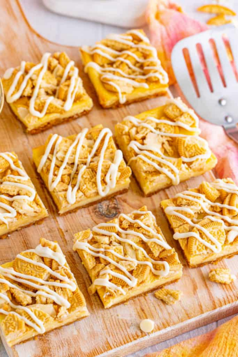 Easy cheesecake dessert bars with smooth texture and golden edges
