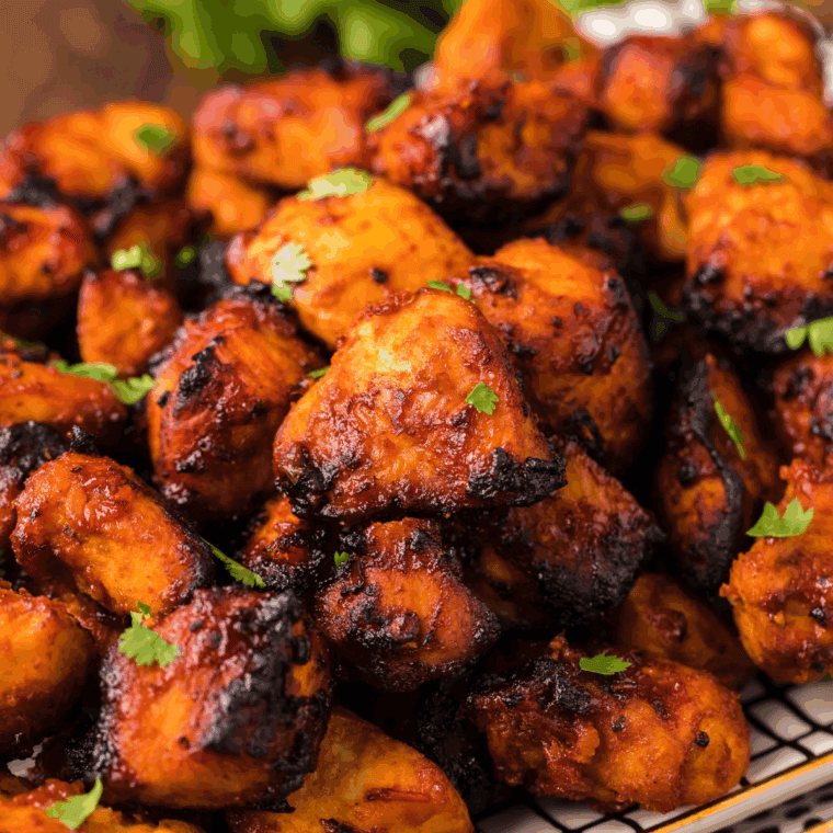 Air Fryer Guava Chicken glazed with sweet guava sauce, cooked until golden and caramelized.
