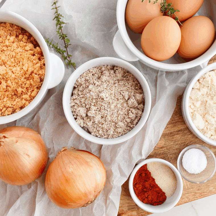Copycat Culver’s Onion Rings Recipe ingredients on kitchen table.