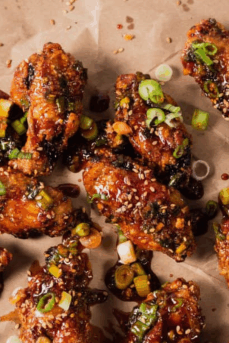 Crispy chicken wings coated in homemade Spicy Korean Q sauce.