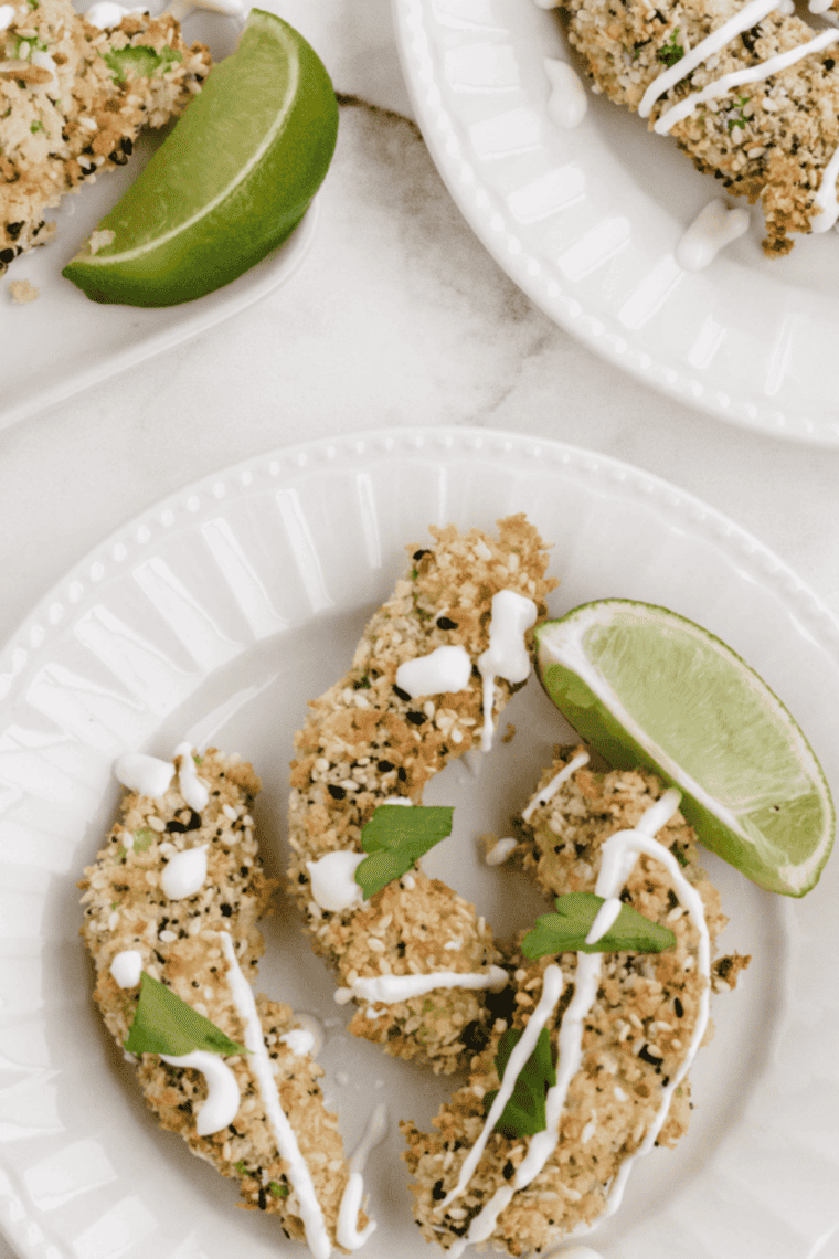crispy golden air fryer everything bagel avocado fries served with dipping sauce