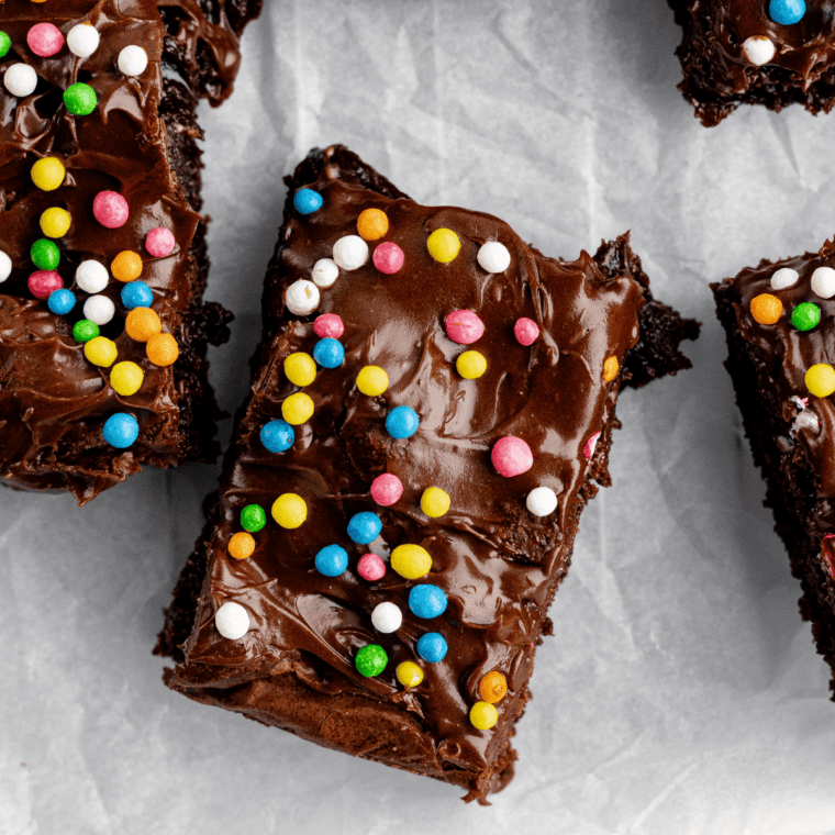 Fudgy vegan brownies baked in the air fryer with a rich chocolate texture.
