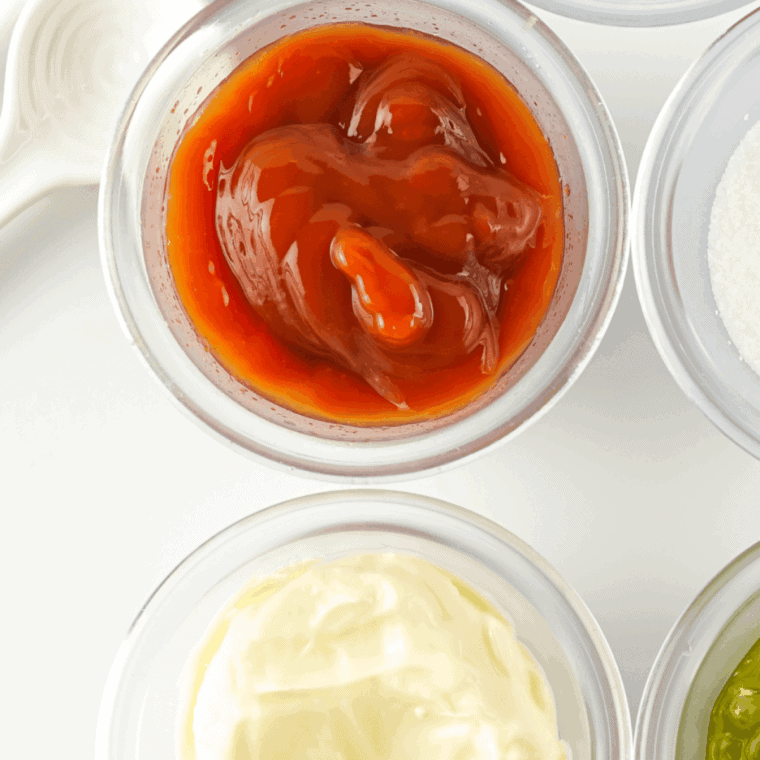 Ingredients needed  for Easy Copycat Freddy&rsquo;s Fry Sauce on kitchen table.