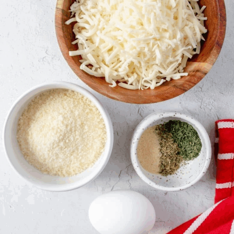 Ingredients needed for Easy Air Fryer Keto Garlic Cheese Bread on kitchen table.