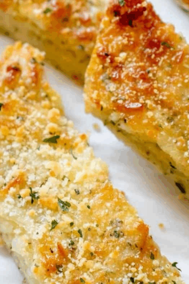 golden brown keto garlic cheese bread with melted mozzarella and Parmesan fresh from the air fryer