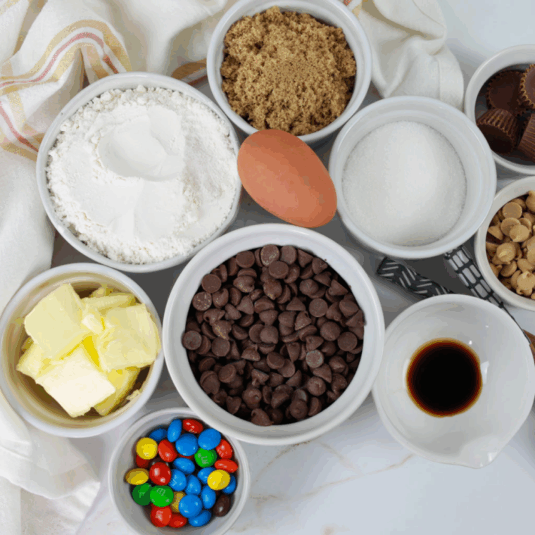 Ingredients needed for Easy Air Fryer Peanut Butter Pizzokie on kitchen table.
